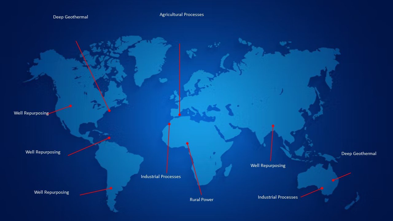 World map showing CeraPhi geothermal locations around the globe